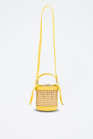 Sac seau en cuir et osier Mini Lucci - Jaune