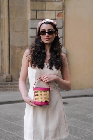 Sac seau en cuir et osier Mini Lucci - Rose