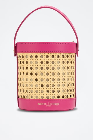 Sac seau en cuir et osier Mini Lucci - Rose
