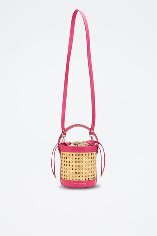 Sac seau en cuir et osier Mini Lucci - Rose