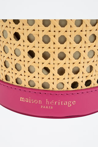 Sac seau en cuir et osier Mini Lucci - Rose