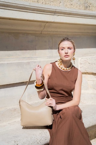 Sac porté épaule en cuir Olia - Taupe