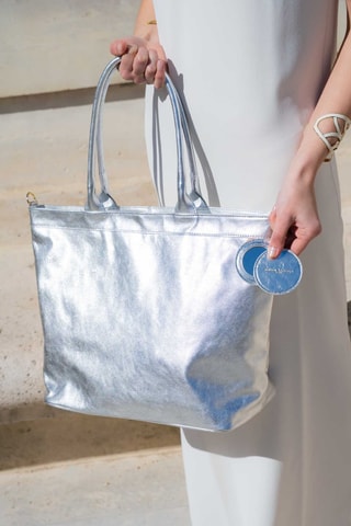 Porte-clés avec miroir de poche en cuir Sissi - Argenté