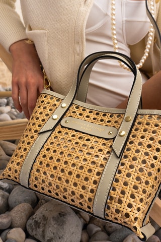 Sac à main en cuir et osier Mini Bondi - Beige