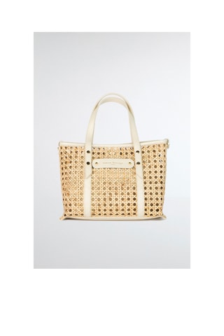Sac à main en cuir et osier Mini Bondi - Beige