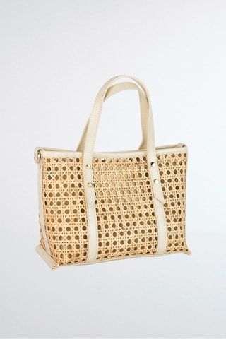 Sac à main en cuir et osier Mini Bondi - Beige