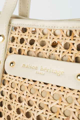 Sac à main en cuir et osier Mini Bondi - Beige
