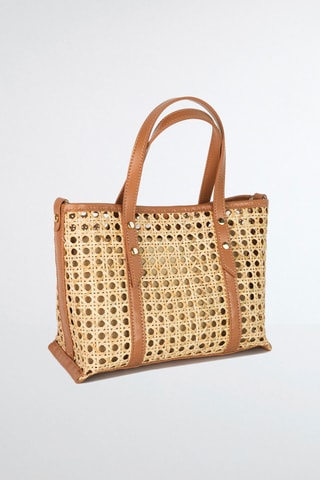 Sac à main en cuir et osier Mini Bondi - Camel