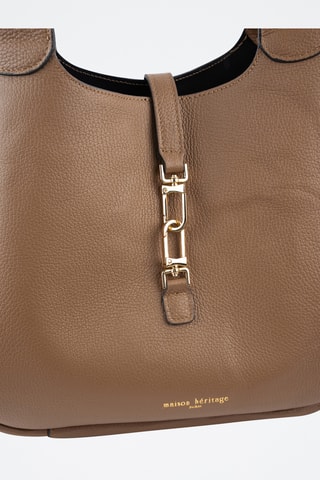 Cabas et pochette en cuir - Taupe