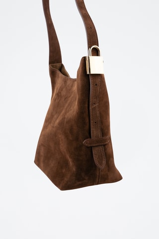 Sac porté épaule en nubuck  - Marron