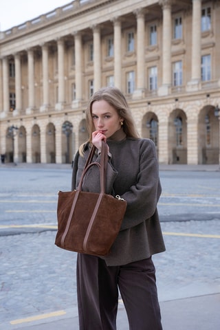 Sac porté épaule en nubuck  - Marron