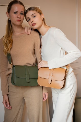 Sac bandoulière en cuir Monica - Vert et doré