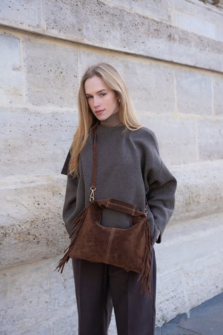 Sac porté épaule en nubuck  - Marron