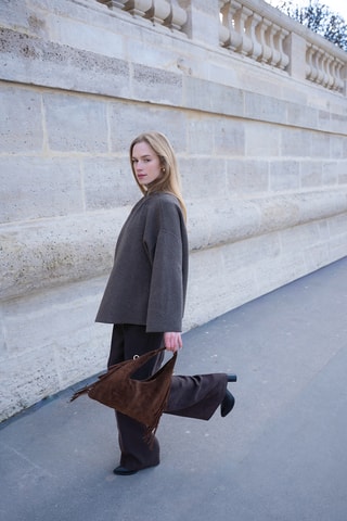 Sac porté épaule en nubuck  - Marron