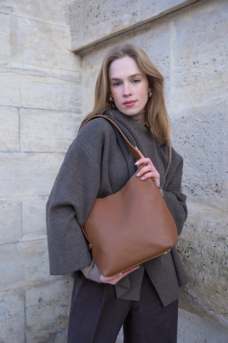 Sac porté épaule en cuir  - Camel