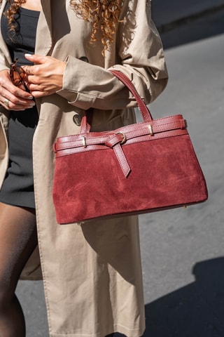 Sac à main en cuir suède Borea - Bordeaux