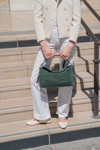 Sac porté épaule en cuir suède Mini Nej - Vert foncé