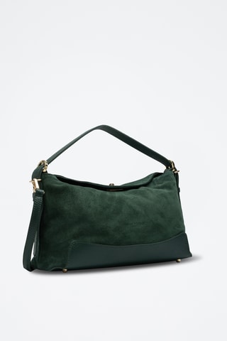 Sac porté épaule en cuir suède Mini Nej - Vert foncé
