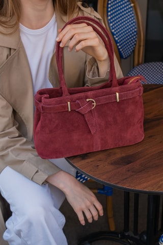 Sac à main en cuir suède Norea - Bordeaux