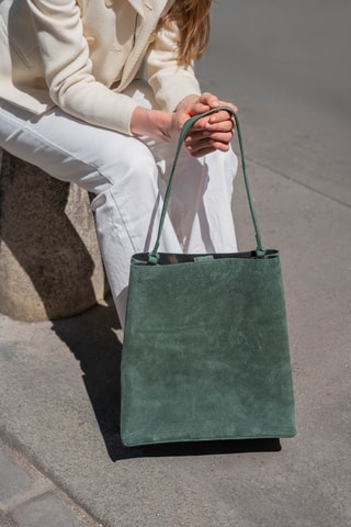 Sac porté épaule en cuir suède Mist - Vert foncé