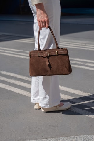 Sac à main en cuir suède Norea - Marron