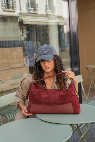 Sac porté épaule en cuir suède Nej - Bordeaux