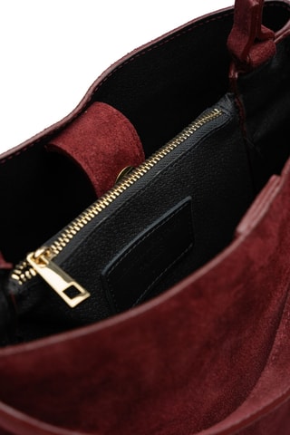 Sac porté épaule en cuir suède Mist - Bordeaux
