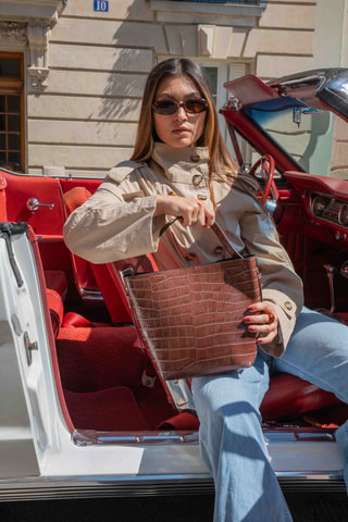Sac seau en cuir Orne - Marron