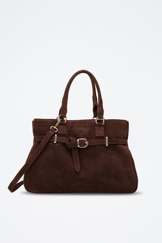 Sac porté épaule en cuir suède Nara - Marron