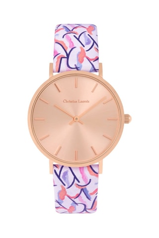 Leren Quartz Horloge Sunflowers a Charleston - Paars en Roze