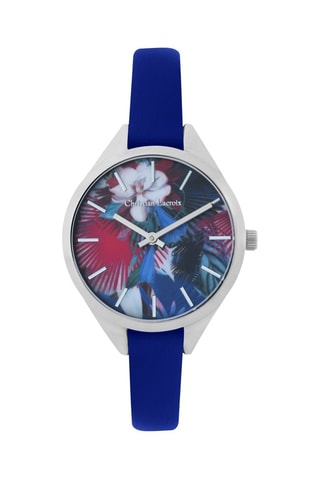 Leren Quartz Horloge L’oiseau Fleur - Blauw en Zilverkleurig