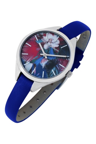 Leren Quartz Horloge L’oiseau Fleur - Blauw en Zilverkleurig