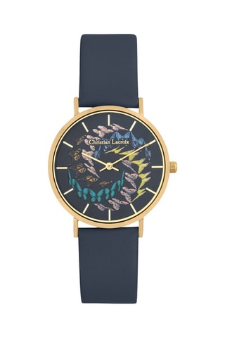 Leren Quartz Horloge Cosmo Eden - Marineblauw en Goudkleurig
