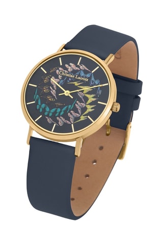 Leren Quartz Horloge Cosmo Eden - Marineblauw en Goudkleurig