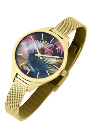 Stalen Quartz Horloge L’oiseau Fleur - Goudkleurig en Pauwblauw