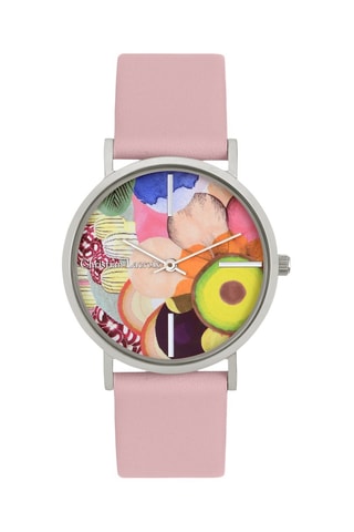 Leren Quartz Horloge Summer Bloom - Poederroze en Zilverkleurig