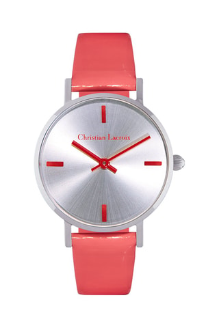 Leren Quartz Horloge Miyota 2025 - Koraalrood en Zilverkleurig