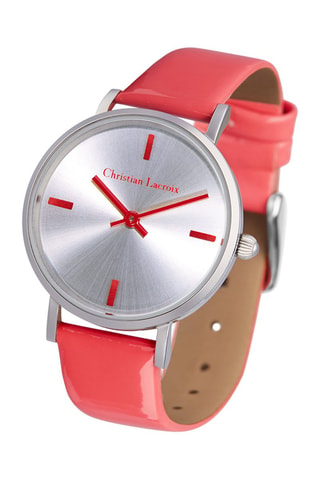 Leren Quartz Horloge Miyota 2025 - Koraalrood en Zilverkleurig