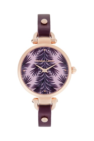 Leren Quartz Horloge - granaatrood en roségoudkleurig