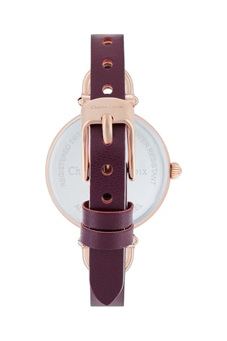 Leren Quartz Horloge - granaatrood en roségoudkleurig