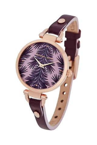 Leren Quartz Horloge - granaatrood en roségoudkleurig