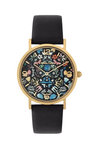 Leren Quartz Horloge Rêve des papier - Zwart en Goudkleurig