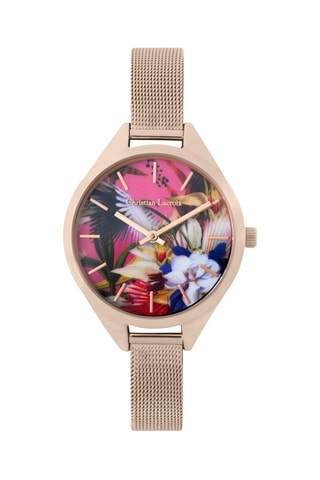 Stalen Quartz Horloge L’oiseau Fleur - Roségoudkleurig en Roze