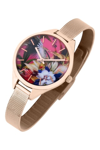Stalen Quartz Horloge L’oiseau Fleur - Roségoudkleurig en Roze