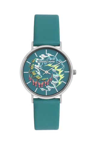 Leren Quartz Horloge Cosmo Eden - Lichtgroen en Zilverkleurig