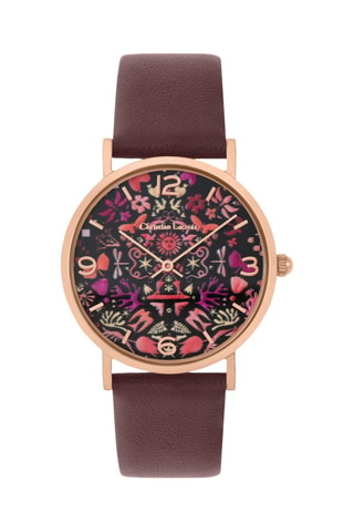Leren Quartz Horloge Rêve des papier - Bordeauxrood en Roségoudkleurig