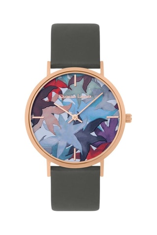 Leren Quartz Horloge Iris Des Marais - Kaki en Roségoudkleurig