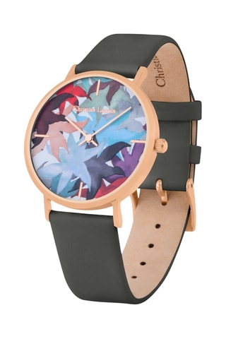 Leren Quartz Horloge Iris Des Marais - Kaki en Roségoudkleurig