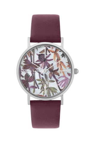Leren Quartz Horloge Guatiza - bordeauxrood en zilverkleurig