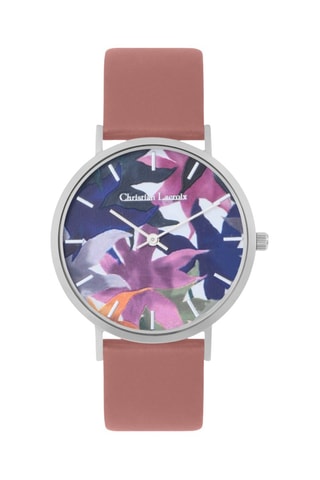 Leren Quartz Horloge Iris Des Marais - Roze en Zilverkleurig